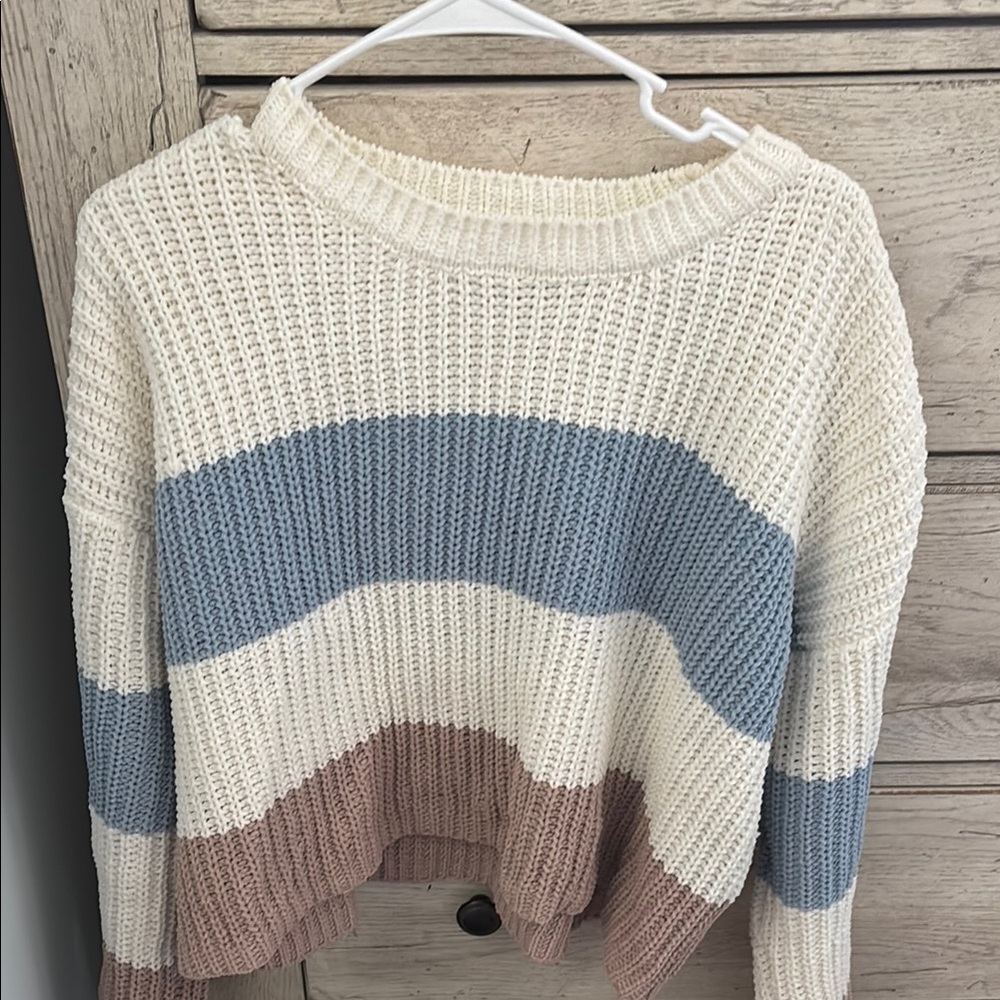 Francesca’s Striped Cream, Blue, and Brown Women's Sweater